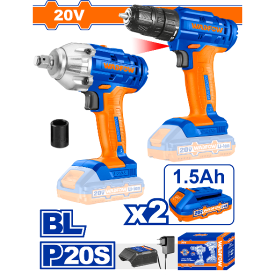 ชุดสว่านXบล็อกไร้สาย WADFOW 20V WCK2017