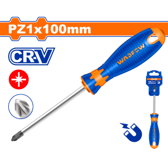 ไขควง Pozidriv WADFOW PZ1x100mm CR-V WSDZ214