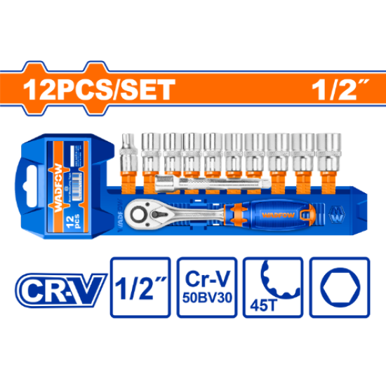 ชุดประแจบล็อก 12 ชิ้น WADFOW 1/2" CR-V WST2212