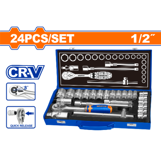 ชุดบล็อก 24 ชิ้น WADFOW 1/2" CR-V WST2L24