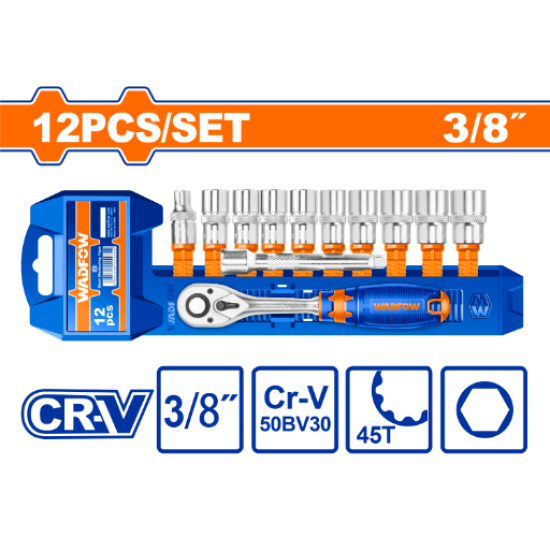 ชุดประแจบล็อก 12 ชิ้น WADFOW 3/8" CR-V WST3212